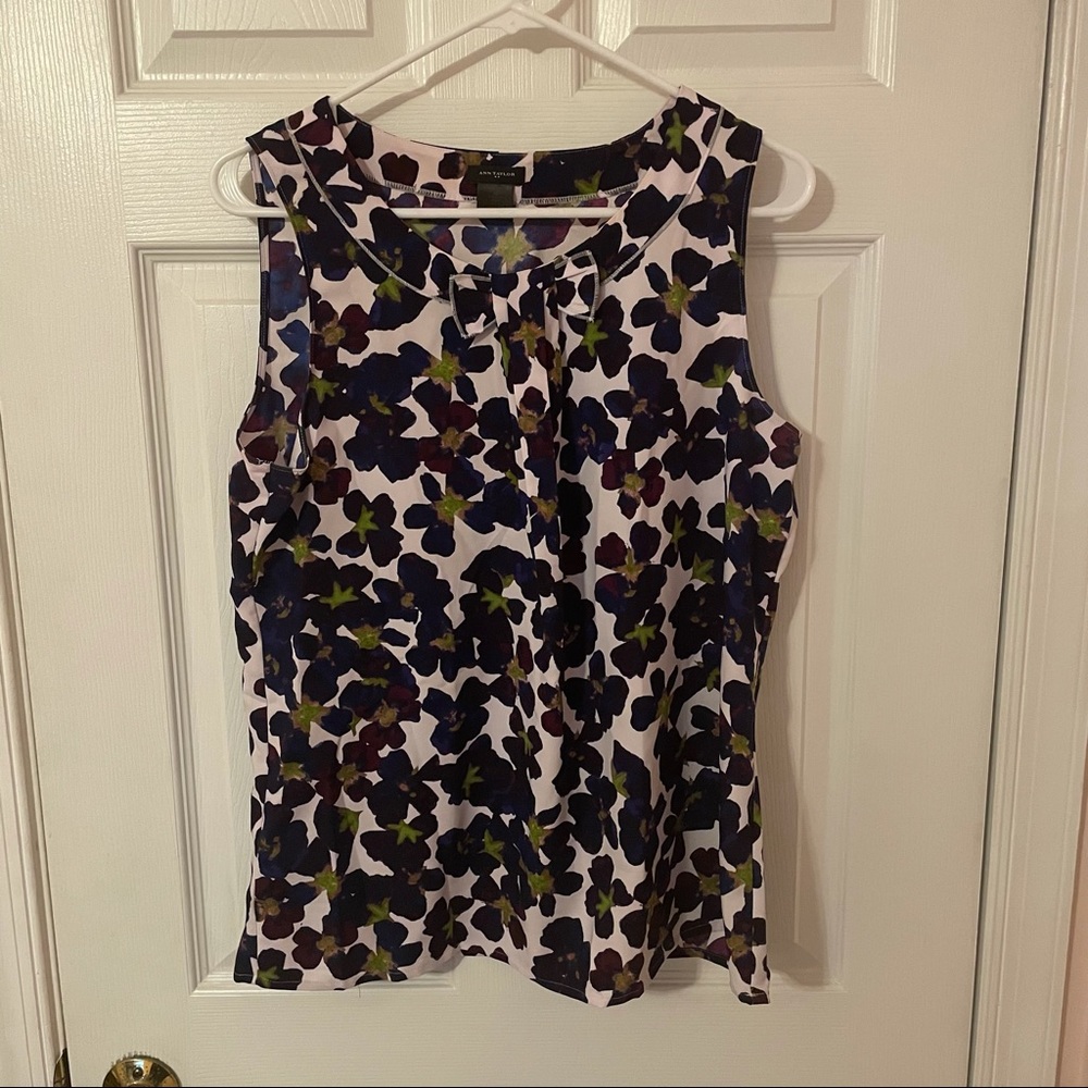 Ann Taylor Floral Blouse with Bow Detail